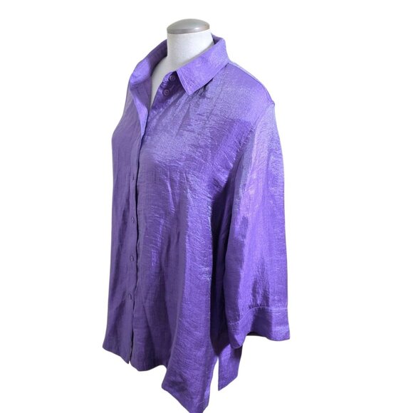 TanJay Womens XL Button Up Blouse Shirt Shimmer Shiny Lilac Purple Party Event - Picture 5 of 8